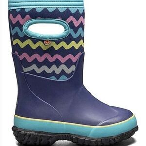 Bogs girls navy zigzag stripe grasp boots